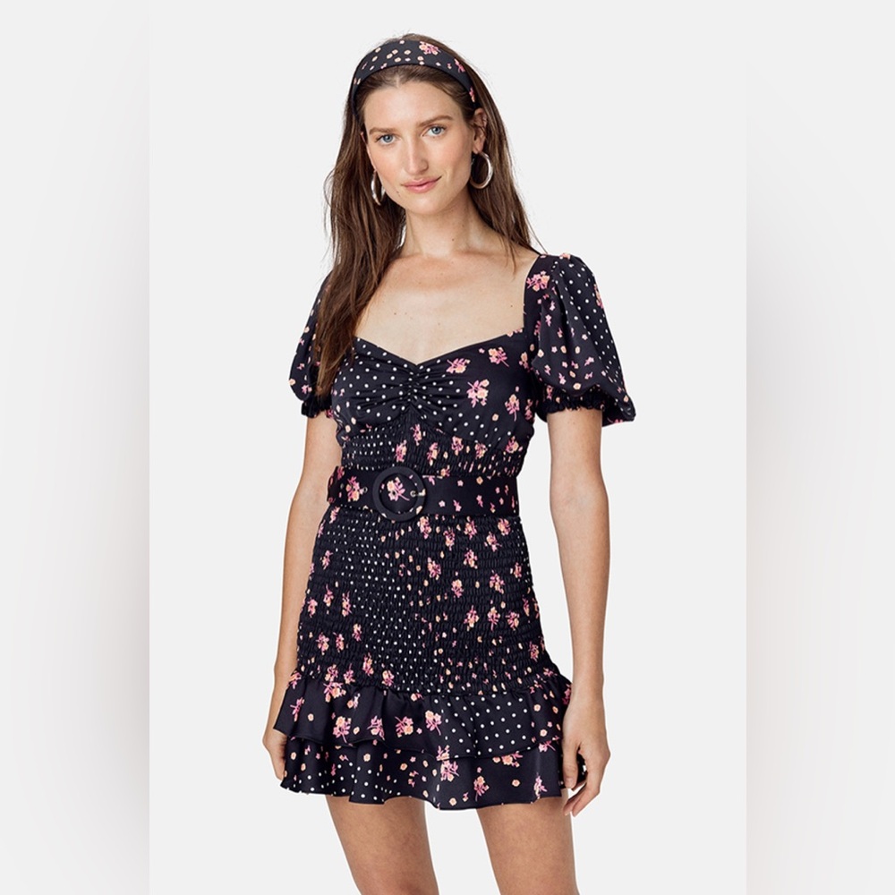 For Love & Lemons Camellia Mini Dress Cocktail Party Puff Sleeve Floral
